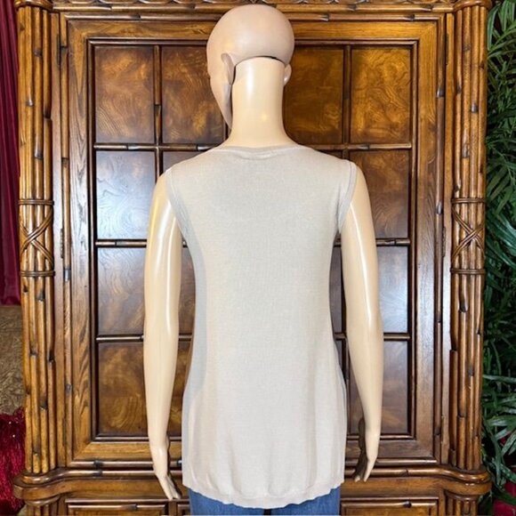 Marla Wynne Taupe Scoop Neck Side Slits Ribbed Side Slit Sweater Tank - Picture 4 of 16